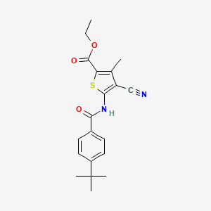 molecular formula C20H22N2O3S B10978673 Ethyl 5-(4-(tert-butyl)benzamido)-4-cyano-3-methylthiophene-2-carboxylate 