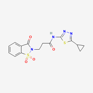 molecular formula C15H14N4O4S2 B10978768 N-(5-cyclopropyl-1,3,4-thiadiazol-2-yl)-3-(1,1-dioxido-3-oxobenzo[d]isothiazol-2(3H)-yl)propanamide 