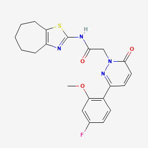 molecular formula C21H21FN4O3S B10978849 2-[3-(4-fluoro-2-methoxyphenyl)-6-oxopyridazin-1(6H)-yl]-N-[(2Z)-3,4,5,6,7,8-hexahydro-2H-cyclohepta[d][1,3]thiazol-2-ylidene]acetamide 