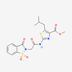 molecular formula C18H19N3O6S2 B10978854 methyl 2-{[(1,1-dioxido-3-oxo-1,2-benzothiazol-2(3H)-yl)acetyl]amino}-5-(2-methylpropyl)-1,3-thiazole-4-carboxylate 