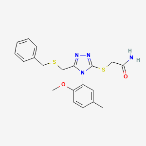 molecular formula C20H22N4O2S2 B10978857 2-({5-[(benzylsulfanyl)methyl]-4-(2-methoxy-5-methylphenyl)-4H-1,2,4-triazol-3-yl}sulfanyl)acetamide 