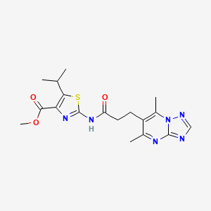 molecular formula C18H22N6O3S B10979336 Methyl 2-{[3-(5,7-dimethyl[1,2,4]triazolo[1,5-a]pyrimidin-6-yl)propanoyl]amino}-5-(propan-2-yl)-1,3-thiazole-4-carboxylate 