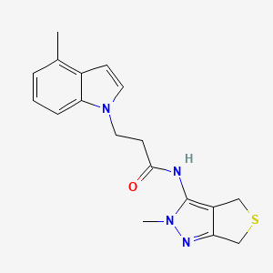 molecular formula C18H20N4OS B10979378 N-(2-methyl-2,6-dihydro-4H-thieno[3,4-c]pyrazol-3-yl)-3-(4-methyl-1H-indol-1-yl)propanamide 