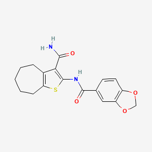molecular formula C18H18N2O4S B10979959 N-(3-carbamoyl-5,6,7,8-tetrahydro-4H-cyclohepta[b]thiophen-2-yl)-1,3-benzodioxole-5-carboxamide 