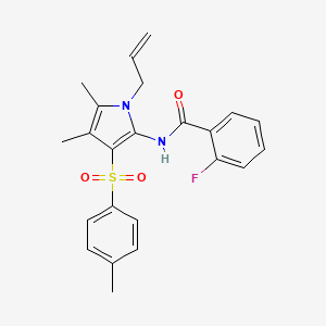 molecular formula C23H23FN2O3S B10980006 N-{4,5-dimethyl-3-[(4-methylphenyl)sulfonyl]-1-(prop-2-en-1-yl)-1H-pyrrol-2-yl}-2-fluorobenzamide 