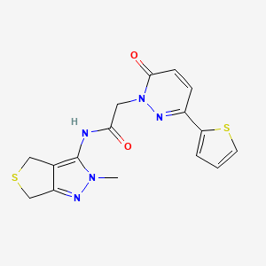 molecular formula C16H15N5O2S2 B10980116 N-(2-methyl-2,6-dihydro-4H-thieno[3,4-c]pyrazol-3-yl)-2-[6-oxo-3-(thiophen-2-yl)pyridazin-1(6H)-yl]acetamide 