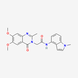 molecular formula C22H22N4O4 B10980418 2-(6,7-dimethoxy-2-methyl-4-oxoquinazolin-3(4H)-yl)-N-(1-methyl-1H-indol-4-yl)acetamide 