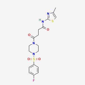molecular formula C18H21FN4O4S2 B10982563 4-{4-[(4-fluorophenyl)sulfonyl]piperazin-1-yl}-N-[(2E)-4-methyl-1,3-thiazol-2(3H)-ylidene]-4-oxobutanamide 