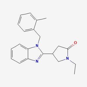 molecular formula C21H23N3O B10982595 1-ethyl-4-[1-(2-methylbenzyl)-1H-benzimidazol-2-yl]pyrrolidin-2-one 