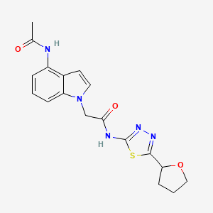 molecular formula C18H19N5O3S B10983146 2-(4-acetamido-1H-indol-1-yl)-N-(5-(tetrahydrofuran-2-yl)-1,3,4-thiadiazol-2-yl)acetamide 