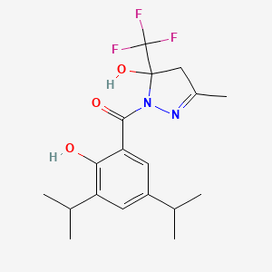 molecular formula C18H23F3N2O3 B10983384 [2-hydroxy-3,5-di(propan-2-yl)phenyl][5-hydroxy-3-methyl-5-(trifluoromethyl)-4,5-dihydro-1H-pyrazol-1-yl]methanone 