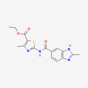 molecular formula C16H16N4O3S B10985074 ethyl 4-methyl-2-{[(2-methyl-1H-benzimidazol-5-yl)carbonyl]amino}-1,3-thiazole-5-carboxylate 