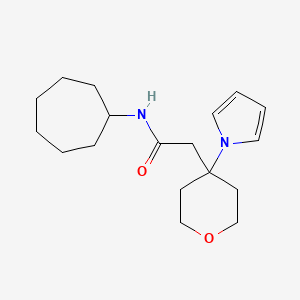 molecular formula C18H28N2O2 B10989806 N-cycloheptyl-2-[4-(1H-pyrrol-1-yl)tetrahydro-2H-pyran-4-yl]acetamide 