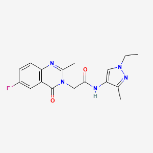 molecular formula C17H18FN5O2 B10995649 N-(1-ethyl-3-methyl-1H-pyrazol-4-yl)-2-(6-fluoro-2-methyl-4-oxoquinazolin-3(4H)-yl)acetamide 