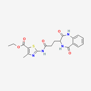 molecular formula C19H20N4O5S B10999439 Ethyl 2-[3-(2,5-dioxo-2,3,4,5-tetrahydro-1H-1,4-benzodiazepin-3-YL)propanamido]-4-methyl-1,3-thiazole-5-carboxylate 