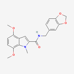 molecular formula C20H20N2O5 B10999455 N-(1,3-benzodioxol-5-ylmethyl)-4,7-dimethoxy-1-methyl-1H-indole-2-carboxamide 
