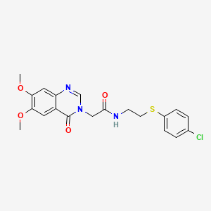 molecular formula C20H20ClN3O4S B10999688 N-{2-[(4-chlorophenyl)sulfanyl]ethyl}-2-(6,7-dimethoxy-4-oxoquinazolin-3(4H)-yl)acetamide 