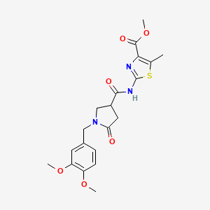 molecular formula C20H23N3O6S B11001178 Methyl 2-({[1-(3,4-dimethoxybenzyl)-5-oxopyrrolidin-3-yl]carbonyl}amino)-5-methyl-1,3-thiazole-4-carboxylate 