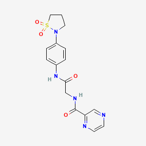 molecular formula C16H17N5O4S B11001277 N-(2-{[4-(1,1-dioxido-1,2-thiazolidin-2-yl)phenyl]amino}-2-oxoethyl)pyrazine-2-carboxamide 