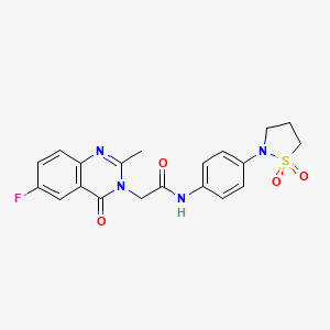 molecular formula C20H19FN4O4S B11002253 N-[4-(1,1-dioxido-1,2-thiazolidin-2-yl)phenyl]-2-(6-fluoro-2-methyl-4-oxoquinazolin-3(4H)-yl)acetamide 
