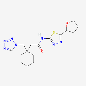 molecular formula C16H23N7O2S B11002512 N-[(2E)-5-(tetrahydrofuran-2-yl)-1,3,4-thiadiazol-2(3H)-ylidene]-2-[1-(1H-tetrazol-1-ylmethyl)cyclohexyl]acetamide 