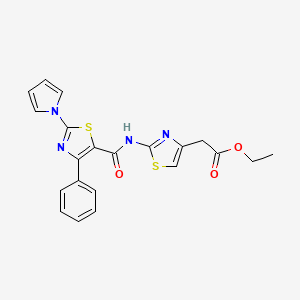 molecular formula C21H18N4O3S2 B11003222 ethyl [2-({[4-phenyl-2-(1H-pyrrol-1-yl)-1,3-thiazol-5-yl]carbonyl}amino)-1,3-thiazol-4-yl]acetate 
