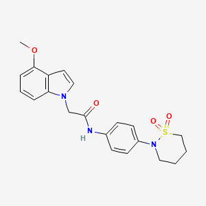 molecular formula C21H23N3O4S B11003435 N-[4-(1,1-dioxido-1,2-thiazinan-2-yl)phenyl]-2-(4-methoxy-1H-indol-1-yl)acetamide 
