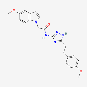 molecular formula C22H23N5O3 B11003531 2-(5-methoxy-1H-indol-1-yl)-N-{3-[2-(4-methoxyphenyl)ethyl]-1H-1,2,4-triazol-5-yl}acetamide 