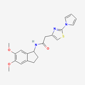 molecular formula C20H21N3O3S B11004029 N-(5,6-dimethoxy-2,3-dihydro-1H-inden-1-yl)-2-[2-(1H-pyrrol-1-yl)-1,3-thiazol-4-yl]acetamide 