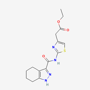 molecular formula C15H18N4O3S B11004366 ethyl {2-[(4,5,6,7-tetrahydro-1H-indazol-3-ylcarbonyl)amino]-1,3-thiazol-4-yl}acetate 
