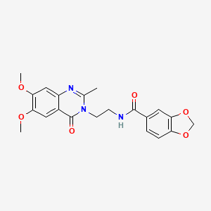 molecular formula C21H21N3O6 B11004763 N-[2-(6,7-dimethoxy-2-methyl-4-oxoquinazolin-3(4H)-yl)ethyl]-1,3-benzodioxole-5-carboxamide 