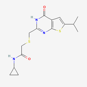 molecular formula C15H19N3O2S2 B11005183 N-cyclopropyl-2-({[4-hydroxy-6-(propan-2-yl)thieno[2,3-d]pyrimidin-2-yl]methyl}sulfanyl)acetamide 
