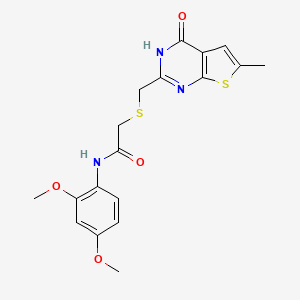 molecular formula C18H19N3O4S2 B11005423 N-(2,4-dimethoxyphenyl)-2-{[(4-hydroxy-6-methylthieno[2,3-d]pyrimidin-2-yl)methyl]sulfanyl}acetamide 