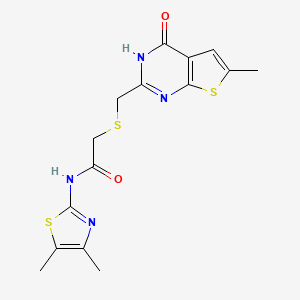 molecular formula C15H16N4O2S3 B11005427 N-(4,5-dimethyl-1,3-thiazol-2-yl)-2-{[(4-hydroxy-6-methylthieno[2,3-d]pyrimidin-2-yl)methyl]sulfanyl}acetamide 