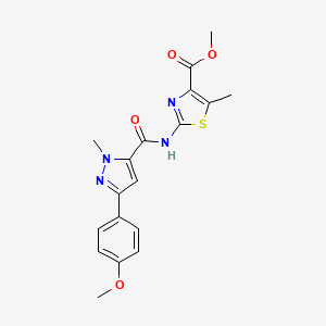 molecular formula C18H18N4O4S B11006085 methyl 2-({[3-(4-methoxyphenyl)-1-methyl-1H-pyrazol-5-yl]carbonyl}amino)-5-methyl-1,3-thiazole-4-carboxylate 