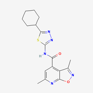 molecular formula C17H19N5O2S B11006545 N-[(2E)-5-cyclohexyl-1,3,4-thiadiazol-2(3H)-ylidene]-3,6-dimethyl[1,2]oxazolo[5,4-b]pyridine-4-carboxamide 
