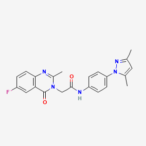 molecular formula C22H20FN5O2 B11006844 N-[4-(3,5-dimethyl-1H-pyrazol-1-yl)phenyl]-2-(6-fluoro-2-methyl-4-oxoquinazolin-3(4H)-yl)acetamide 