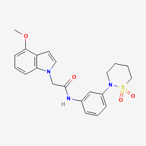 molecular formula C21H23N3O4S B11006916 N-[3-(1,1-dioxido-1,2-thiazinan-2-yl)phenyl]-2-(4-methoxy-1H-indol-1-yl)acetamide 
