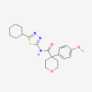 molecular formula C21H27N3O3S B11006948 N-(5-cyclohexyl-1,3,4-thiadiazol-2-yl)-4-(4-methoxyphenyl)tetrahydro-2H-pyran-4-carboxamide 