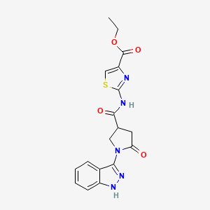 molecular formula C18H17N5O4S B11007527 ethyl 2-({[1-(1H-indazol-3-yl)-5-oxopyrrolidin-3-yl]carbonyl}amino)-1,3-thiazole-4-carboxylate 