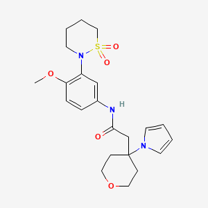 molecular formula C22H29N3O5S B11007607 N-[3-(1,1-dioxido-1,2-thiazinan-2-yl)-4-methoxyphenyl]-2-[4-(1H-pyrrol-1-yl)tetrahydro-2H-pyran-4-yl]acetamide 