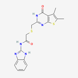 molecular formula C18H17N5O2S2 B11008917 N-(1H-benzimidazol-2-yl)-2-{[(4-hydroxy-5,6-dimethylthieno[2,3-d]pyrimidin-2-yl)methyl]sulfanyl}acetamide 