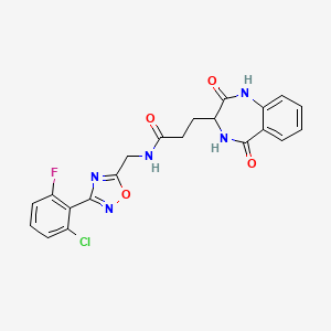 molecular formula C21H17ClFN5O4 B11009170 N-{[3-(2-chloro-6-fluorophenyl)-1,2,4-oxadiazol-5-yl]methyl}-3-(2-hydroxy-5-oxo-4,5-dihydro-3H-1,4-benzodiazepin-3-yl)propanamide 