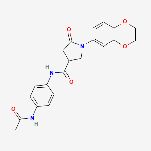 molecular formula C21H21N3O5 B11009242 N-[4-(acetylamino)phenyl]-1-(2,3-dihydro-1,4-benzodioxin-6-yl)-5-oxopyrrolidine-3-carboxamide 