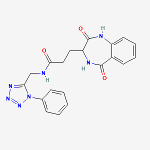 molecular formula C20H19N7O3 B11009450 3-(2,5-dioxo-2,3,4,5-tetrahydro-1H-1,4-benzodiazepin-3-yl)-N-[(1-phenyl-1H-tetrazol-5-yl)methyl]propanamide 