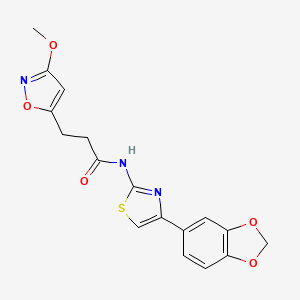 molecular formula C17H15N3O5S B11010078 N-(4-(benzo[d][1,3]dioxol-5-yl)thiazol-2-yl)-3-(3-methoxyisoxazol-5-yl)propanamide 