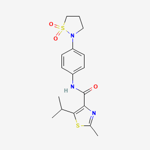 molecular formula C17H21N3O3S2 B11010531 N-[4-(1,1-dioxido-1,2-thiazolidin-2-yl)phenyl]-2-methyl-5-(propan-2-yl)-1,3-thiazole-4-carboxamide 
