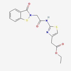 molecular formula C16H15N3O4S2 B11010715 ethyl (2-{[(3-oxo-1,2-benzothiazol-2(3H)-yl)acetyl]amino}-1,3-thiazol-4-yl)acetate 