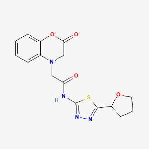 molecular formula C16H16N4O4S B11011230 2-(2-oxo-2H-benzo[b][1,4]oxazin-4(3H)-yl)-N-(5-(tetrahydrofuran-2-yl)-1,3,4-thiadiazol-2-yl)acetamide 