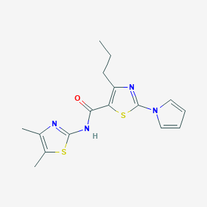 molecular formula C16H18N4OS2 B11011415 N-[(2E)-4,5-dimethyl-1,3-thiazol-2(3H)-ylidene]-4-propyl-2-(1H-pyrrol-1-yl)-1,3-thiazole-5-carboxamide 